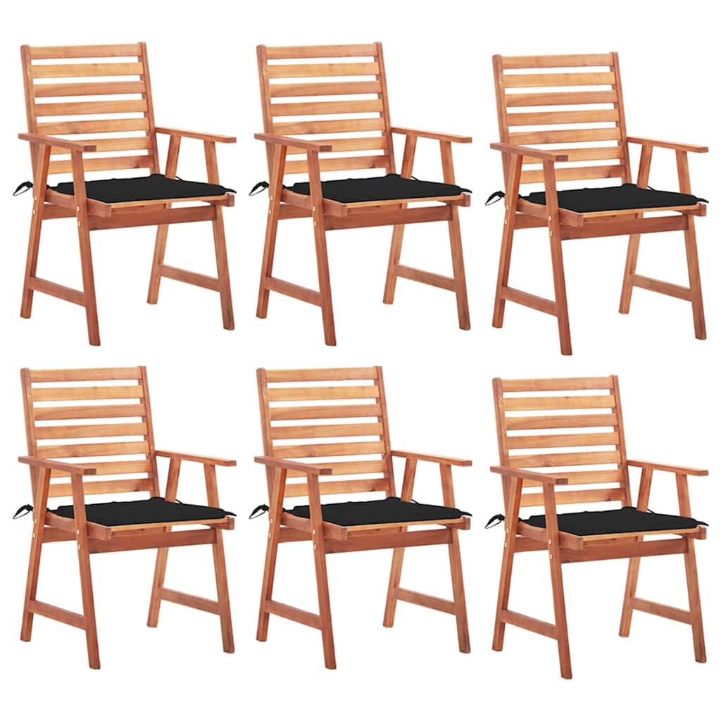 Cadeiras de jantar p/ jardim 6 pcs c/ almofadões acácia maciça