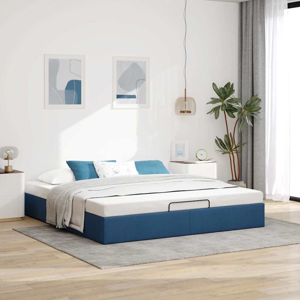 Estrutura de cama otomana sem colchão 200x200 cm tecido azul