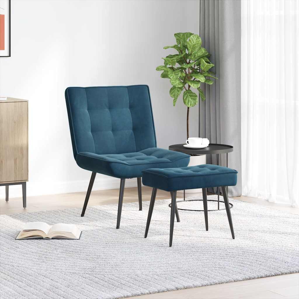 Cadeira de descanso com banco veludo azul