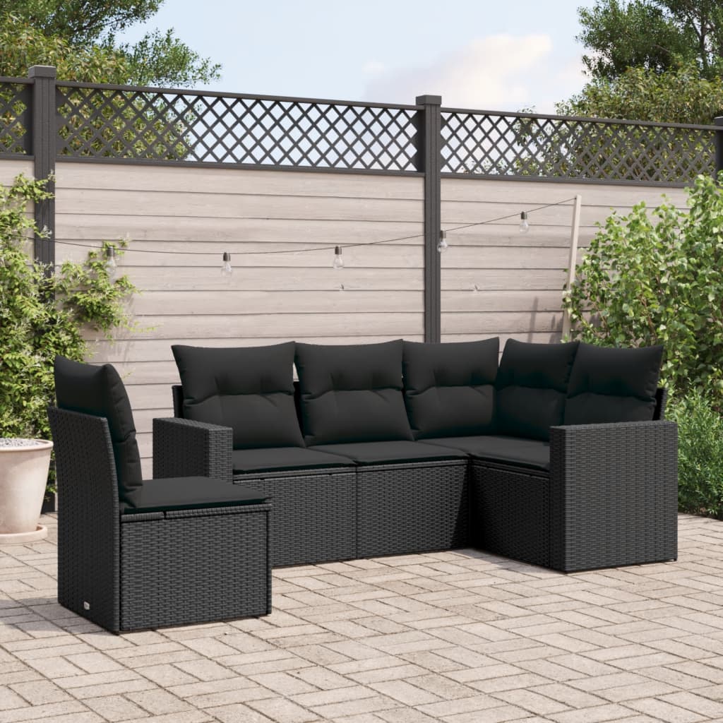 5 Pcs conjunto sofás de jardim com almofadões vime PE preto