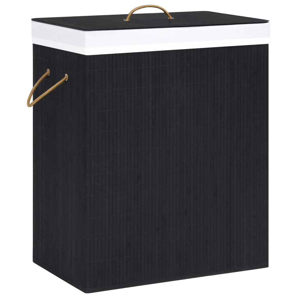 Cesto para roupa suja c/ 2 secções 100 l bambu preto