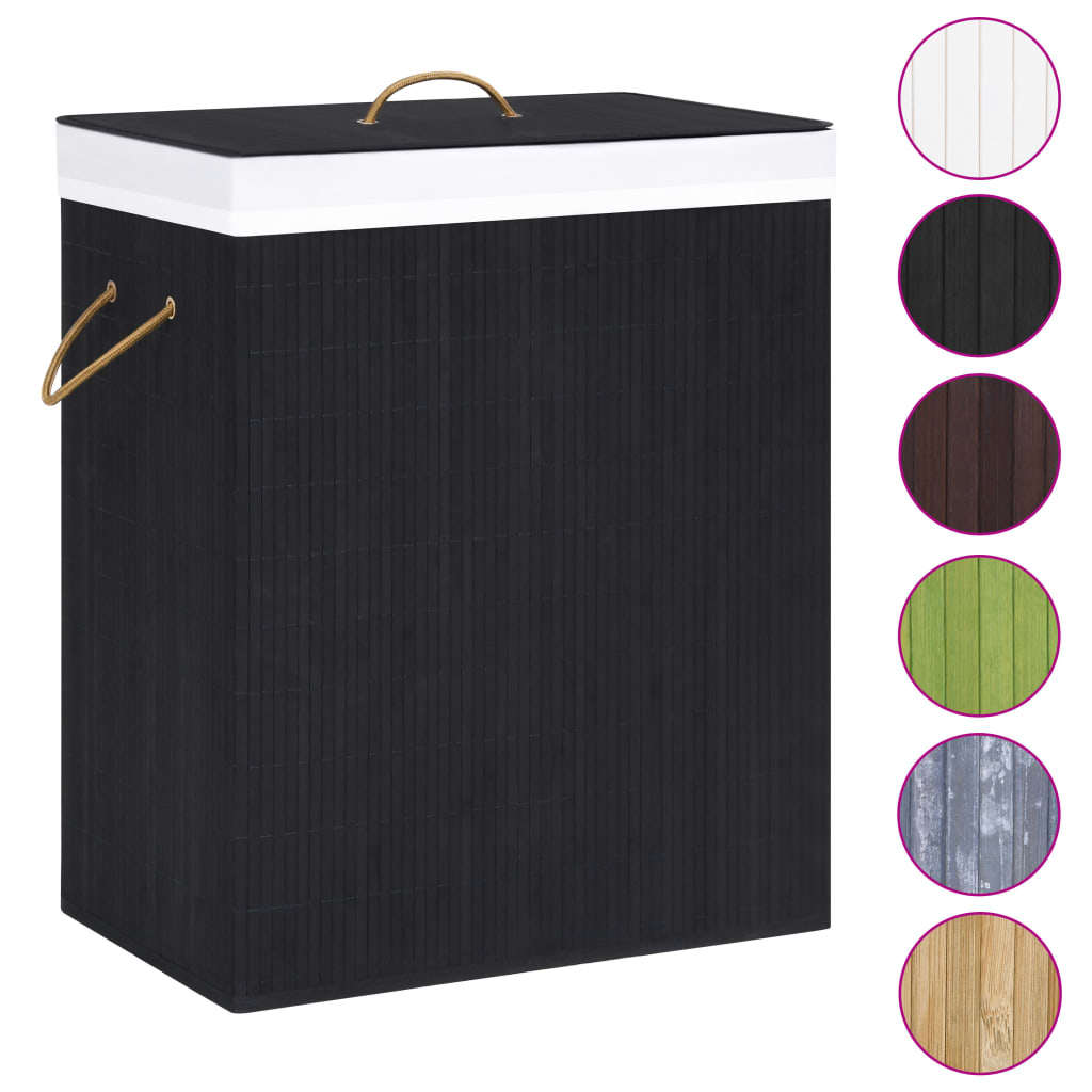 Cesto para roupa suja c/ 2 secções 100 l bambu preto