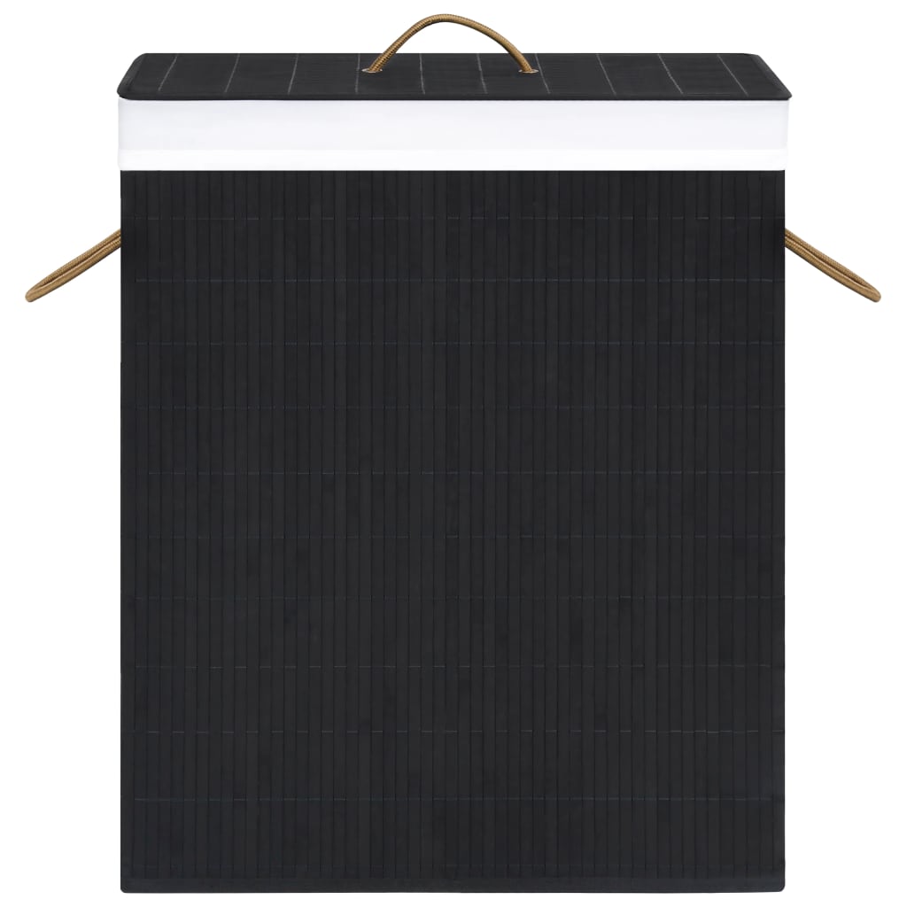 Cesto para roupa suja c/ 2 secções 100 l bambu preto