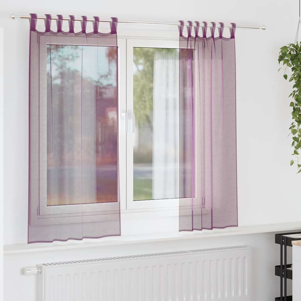 Cortinas de voile com laços 2 pcs roxo 140x140 cm