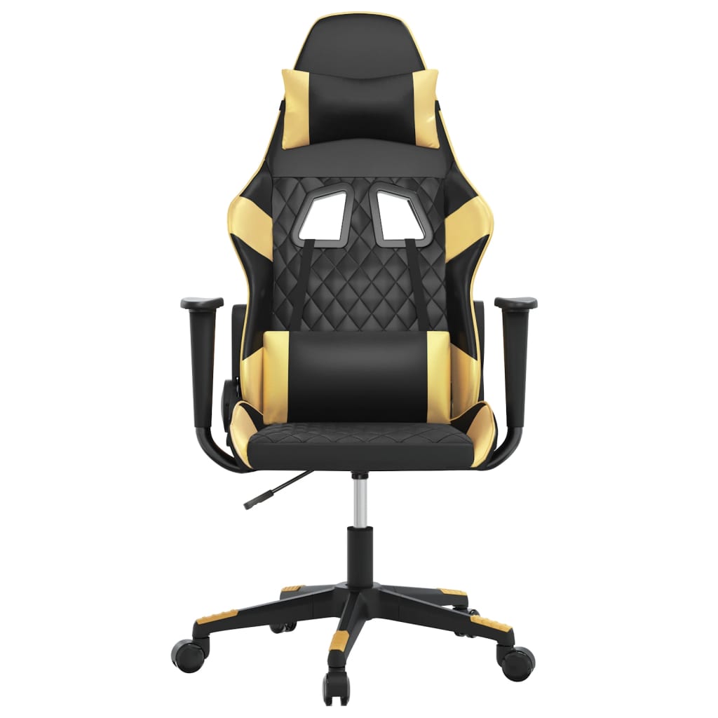 Cadeira gaming massagens couro artificial preto e dourado