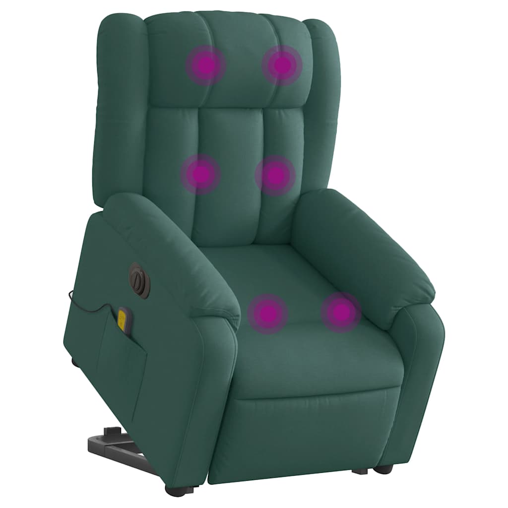 Poltrona elétrica elevatória massagens tecido verde-escuro