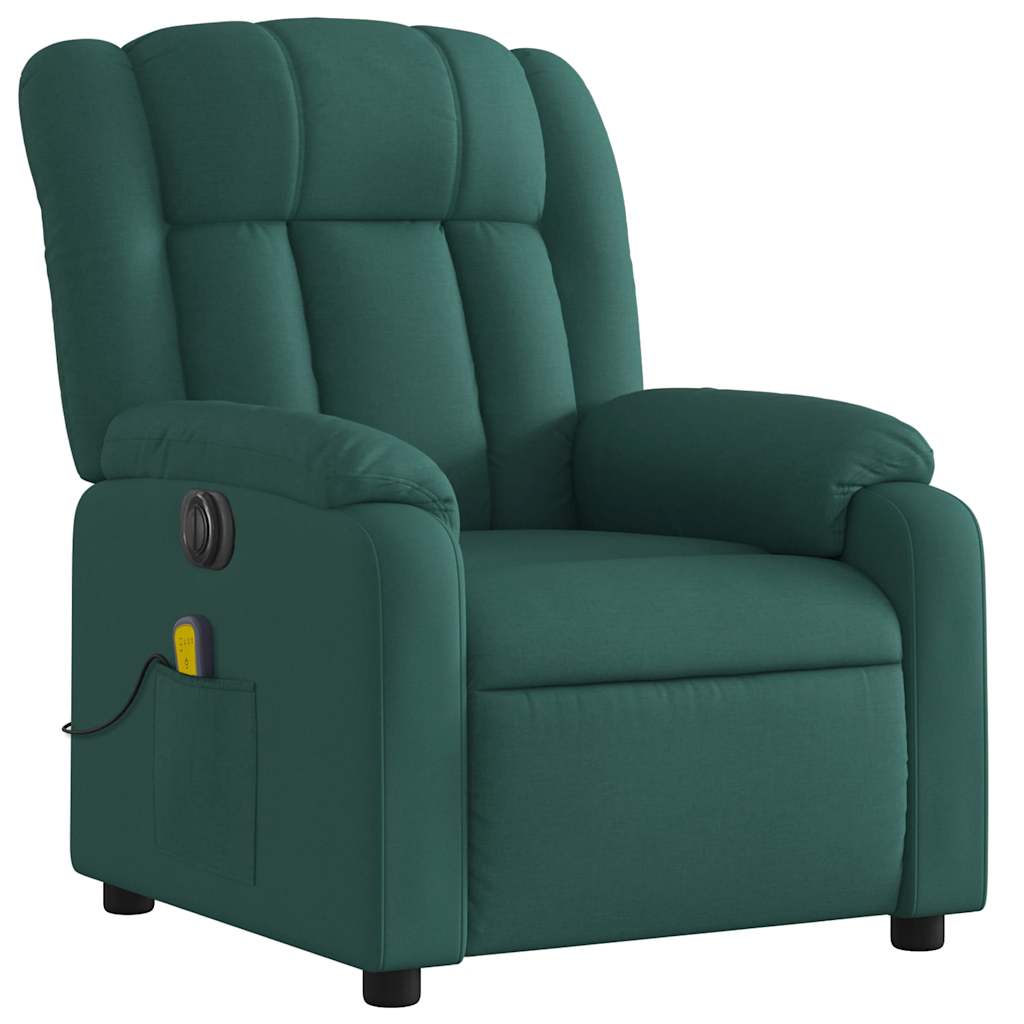 Poltrona elétrica elevatória massagens tecido verde-escuro