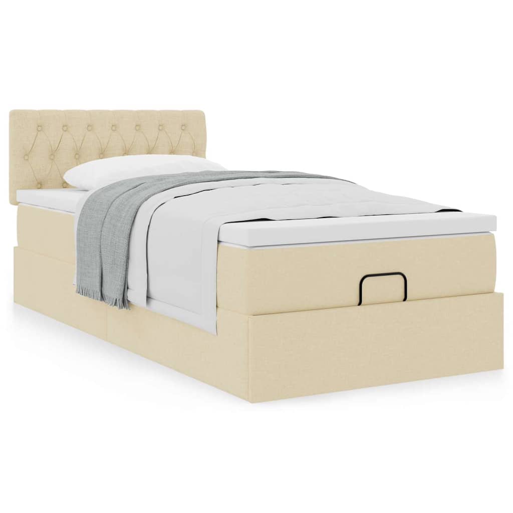 Estrutura de cama otomana com creme de colchão 90x190cm tecido