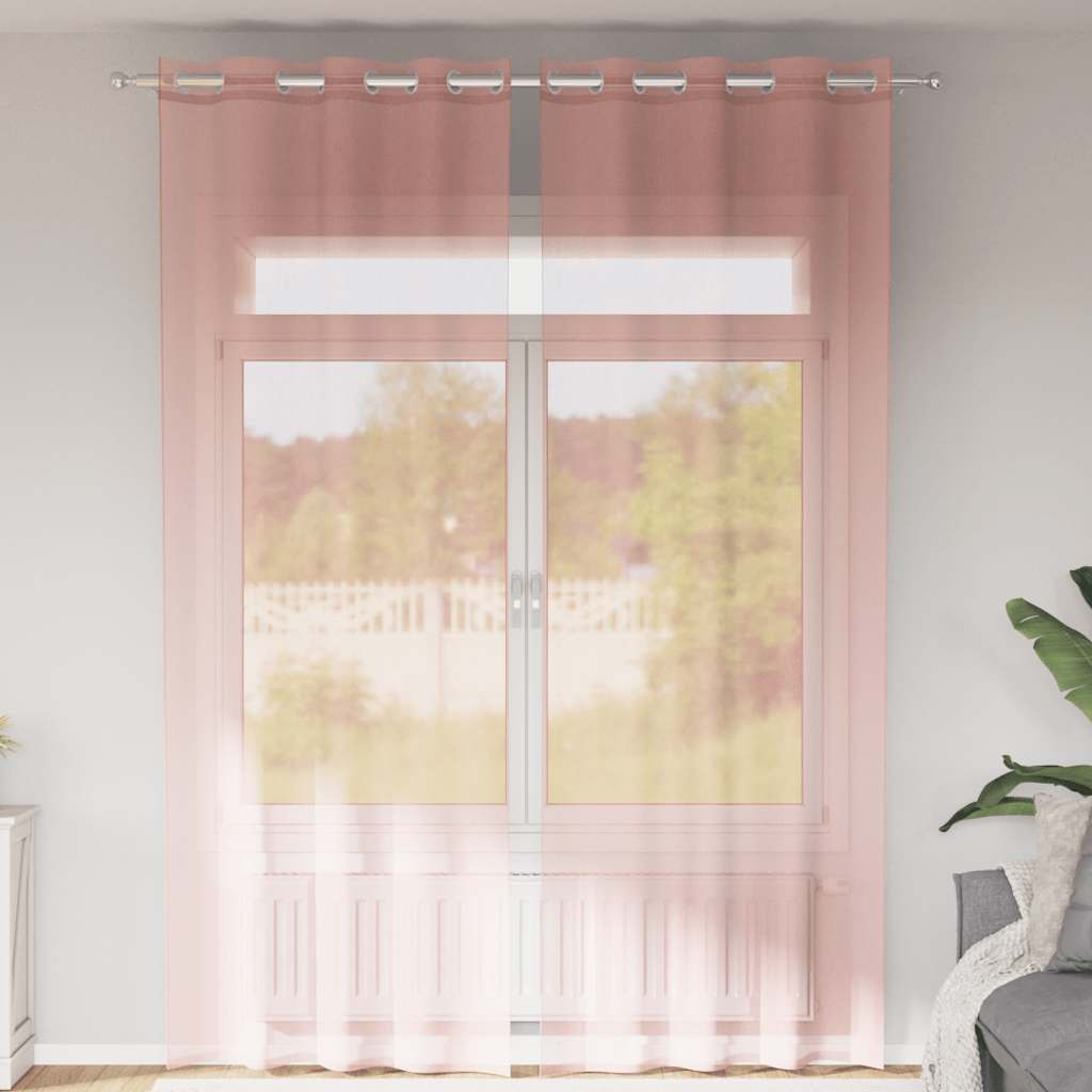 Cortinas de voile com ilhós 2 pcs rosa 140x300 cm