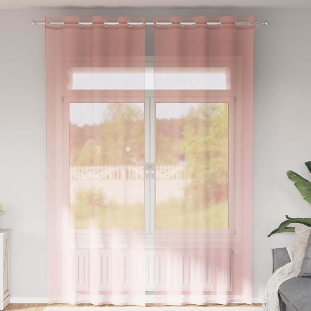 Cortinas de voile com ilhós 2 pcs rosa 140x300 cm
