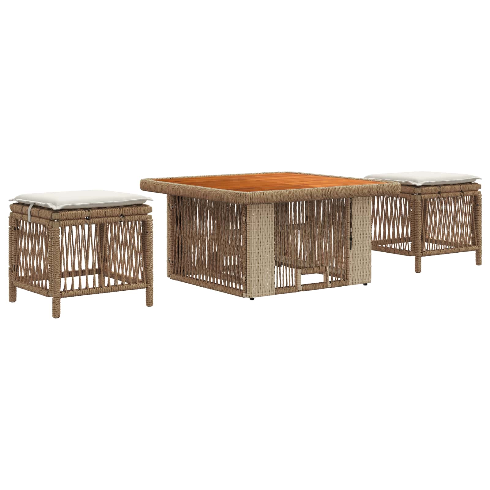 Conjunto de jantar para jardim 3 unid. bege e creme vime PE