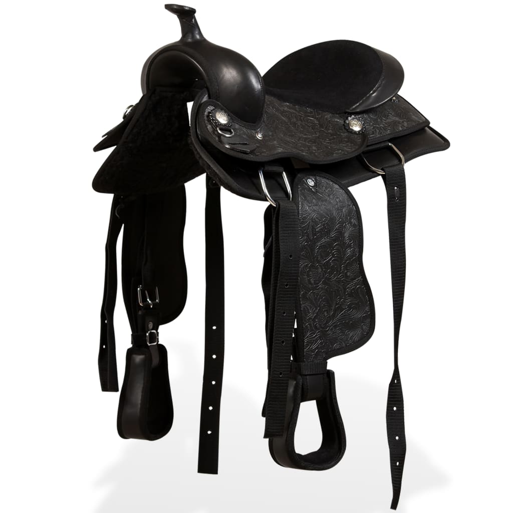Sela western, cabresto e peitoral em couro genuíno 12" preto