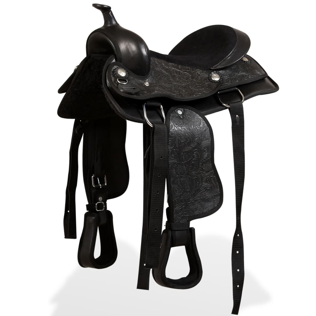 Sela western, cabresto e peitoral em couro genuíno 12" preto