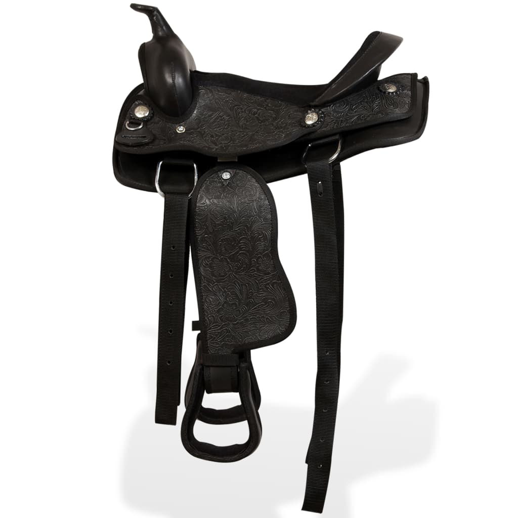 Sela western, cabresto e peitoral em couro genuíno 12" preto