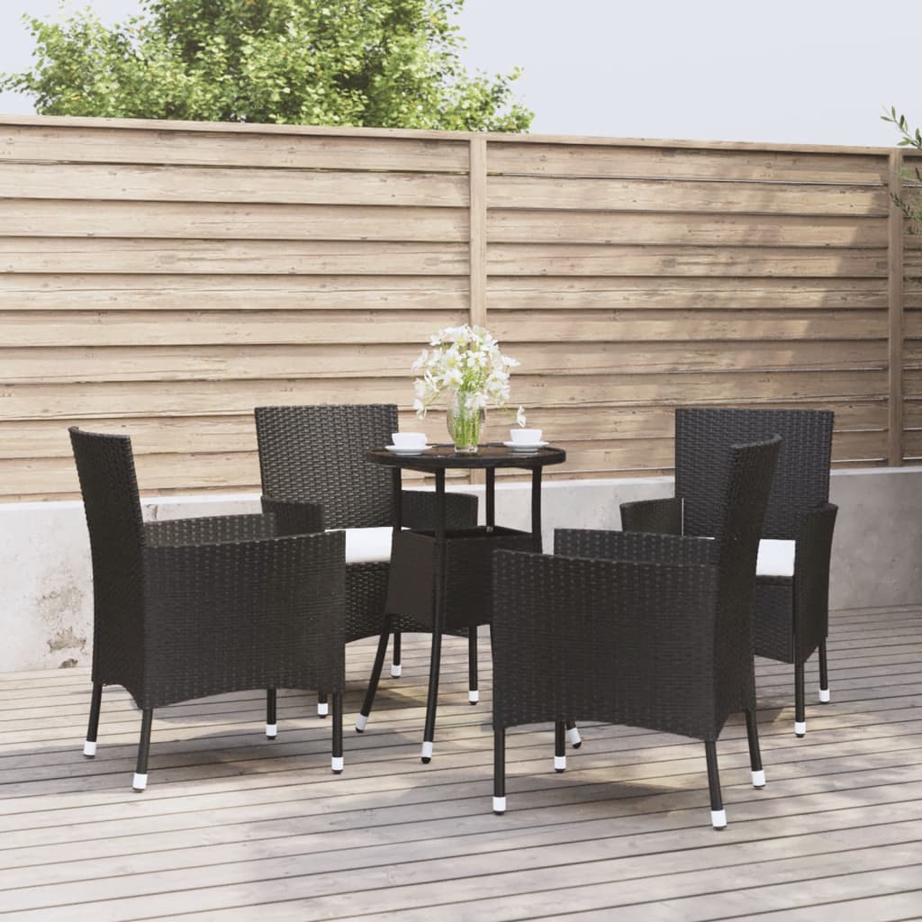 5 Pcs conjunto bistrô de jardim c/ almofadões vime PE preto