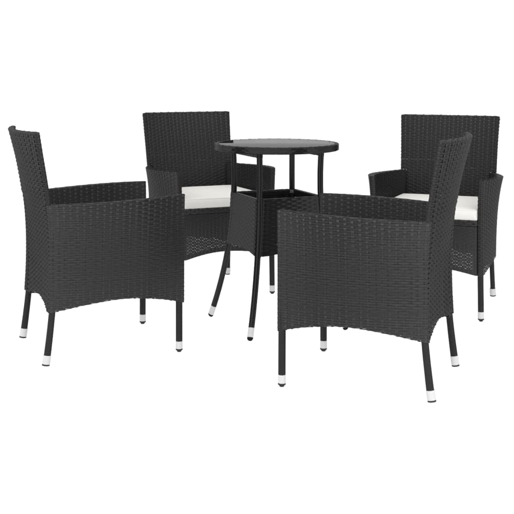 5 Pcs conjunto bistrô de jardim c/ almofadões vime PE preto