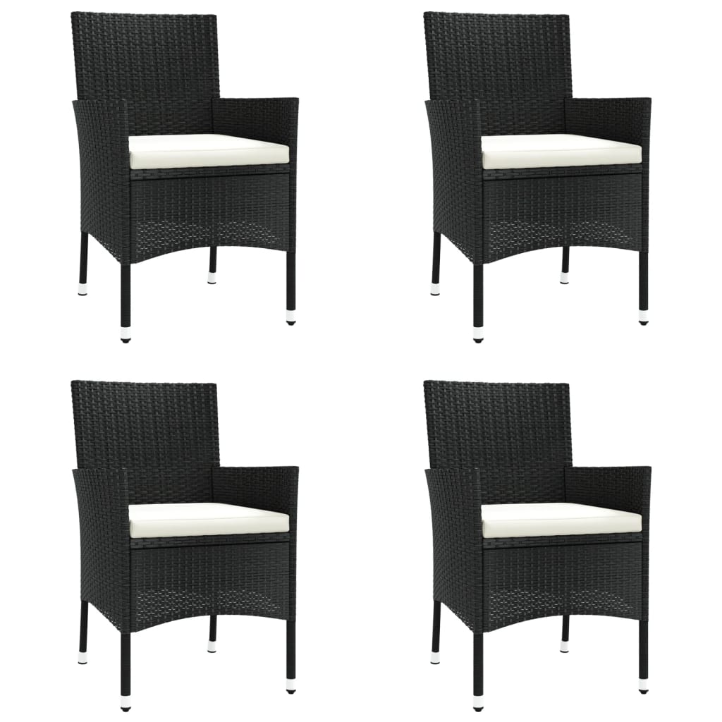 5 Pcs conjunto bistrô de jardim c/ almofadões vime PE preto