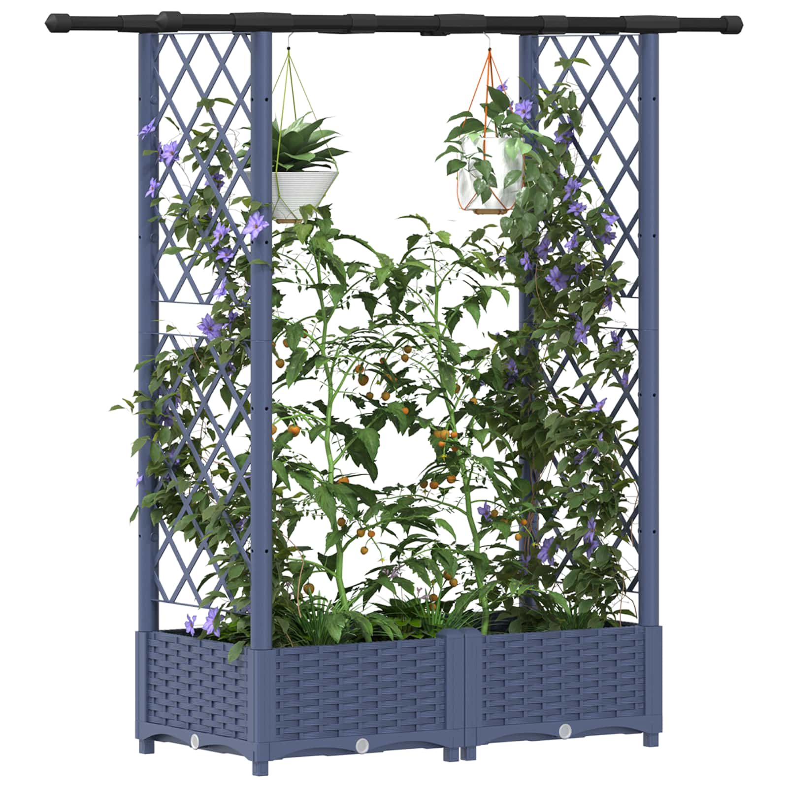 Cama elevada com treliça e telhado cinzento 122,5 x 40 x 121 cm