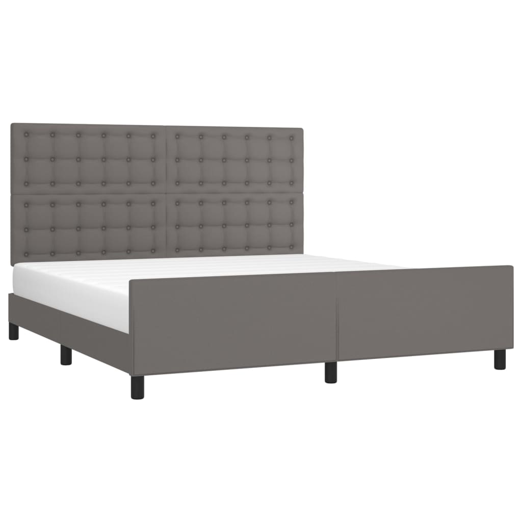 Estrutura cama c/ cabeceira 180x200cm couro artificial cinzento