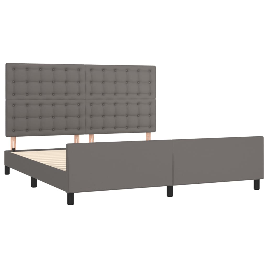 Estrutura cama c/ cabeceira 180x200cm couro artificial cinzento