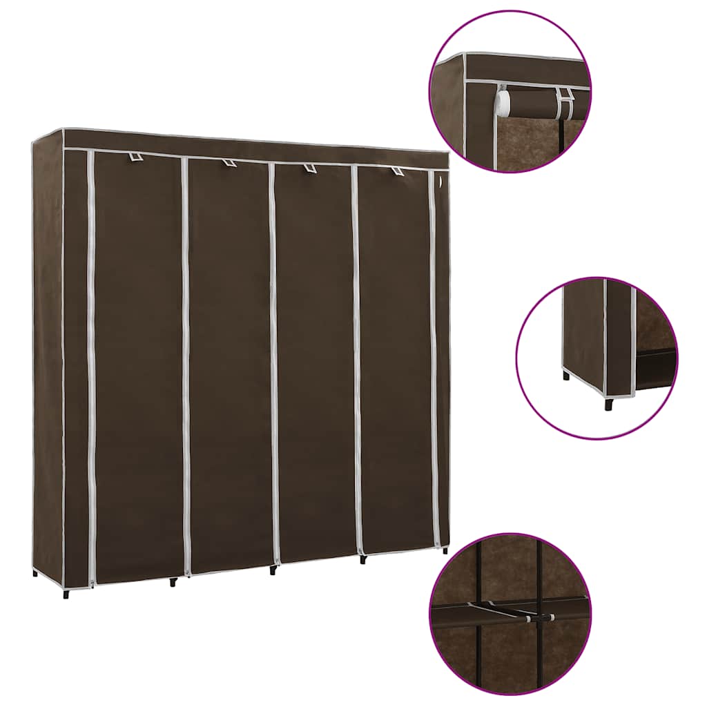 Roupeiro com 4 compartimentos 175x45x170 cm castanho