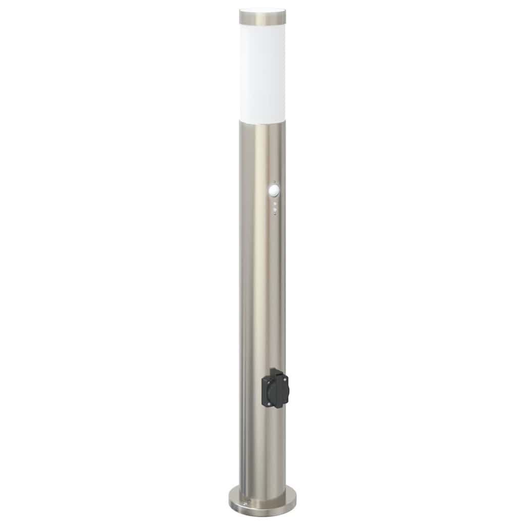 Luminárias de balizador com sensor e tomada, 3 peças, 80 cm, aço inoxidável, IP44