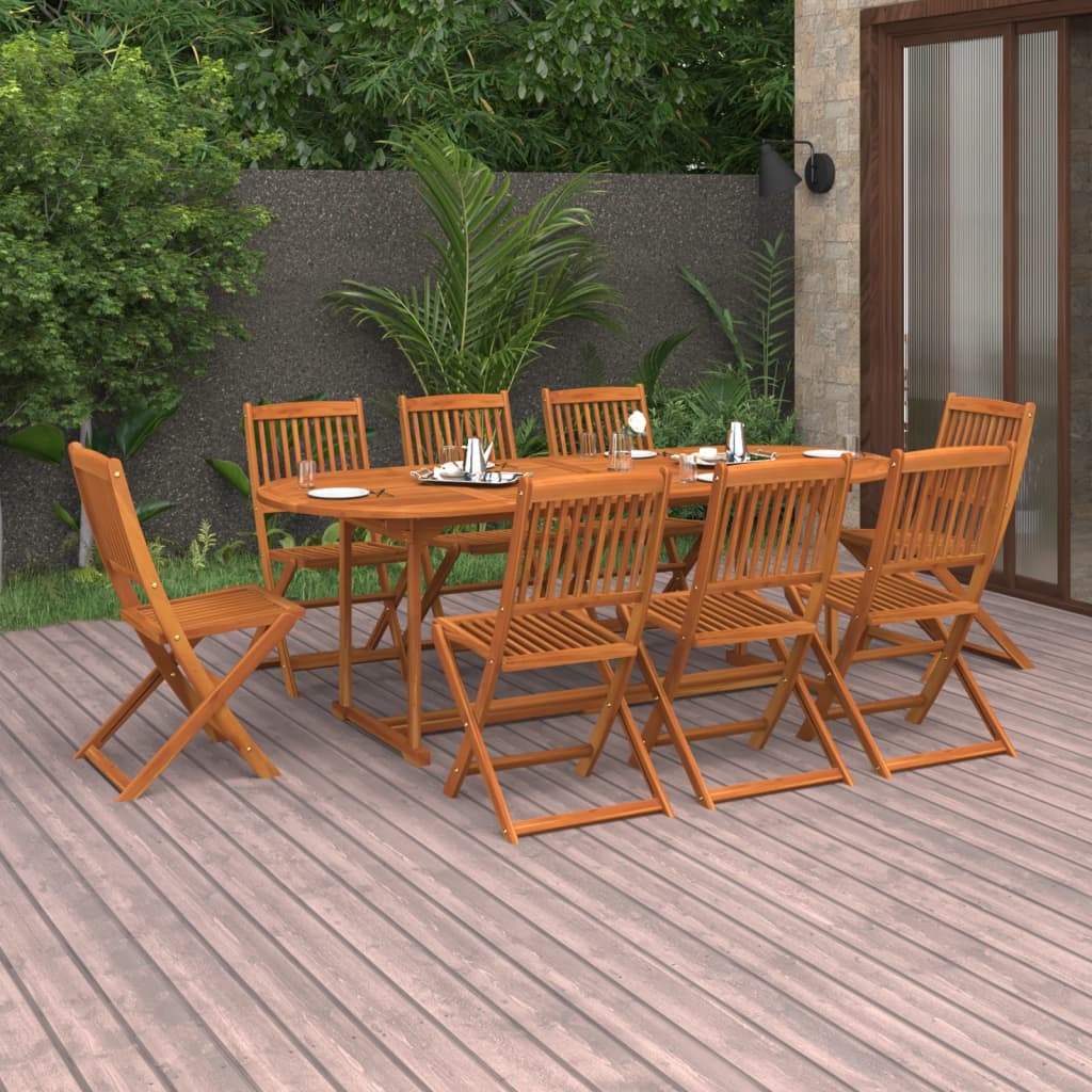 9 Pcs conjunto de jantar para jardim 220x90x75 cm acácia maciça