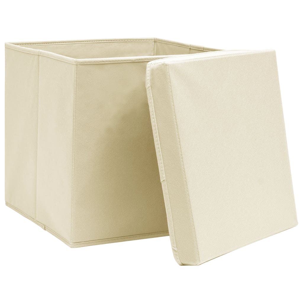 Caixas de arrumação com tampas 10 pcs 28x28x28 cm creme