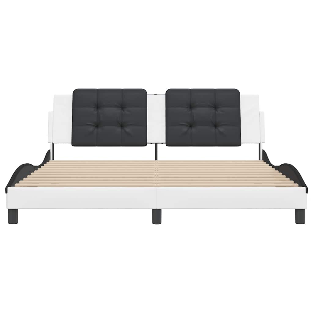 Estrutura de cama sem colchão zadar couro artificial branco e preto