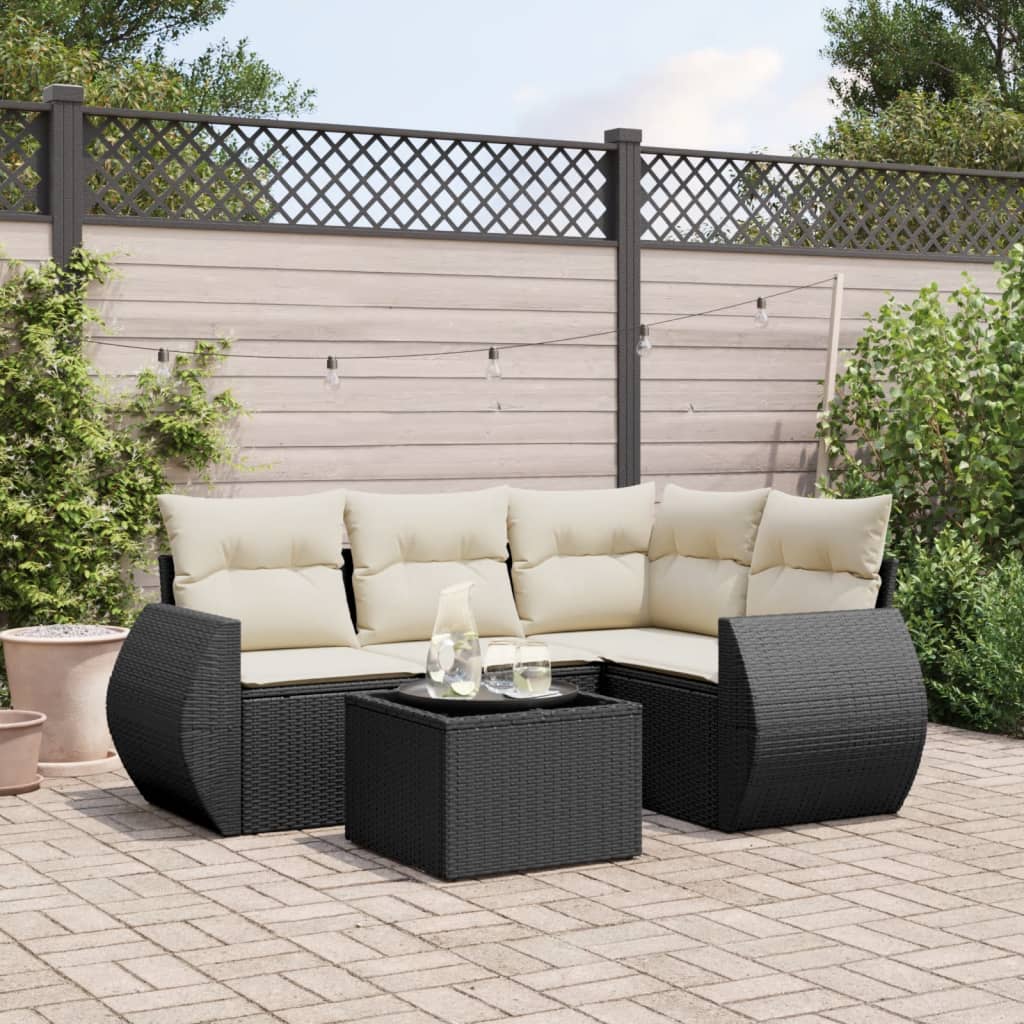 5 Pcs conjunto sofás de jardim com almofadões vime PE preto