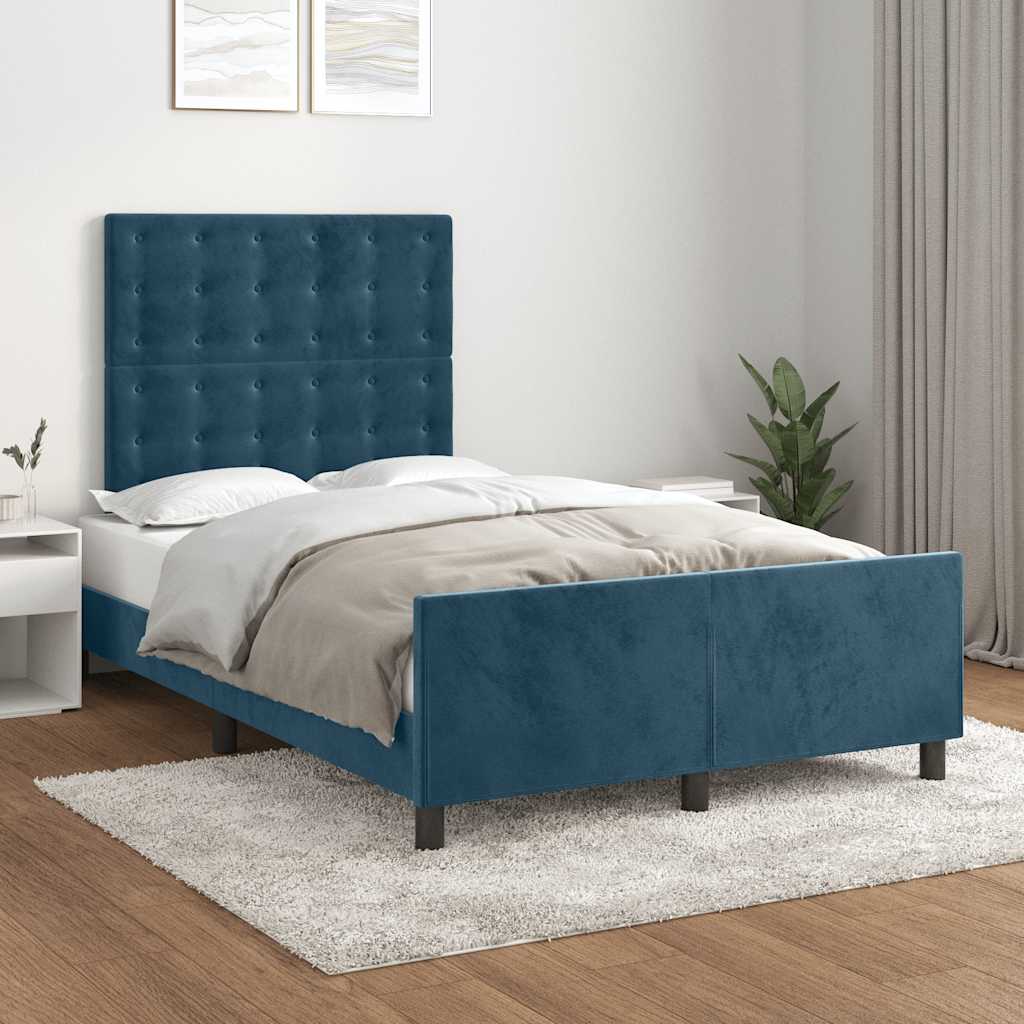 Estrutura de cama com colchão azul escuro 120x190 cm veludo