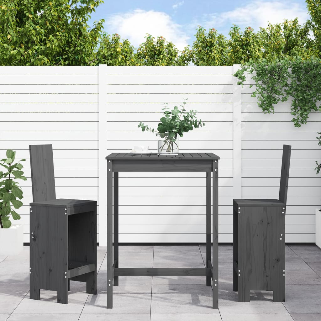 3 Pcs conjunto de bar para jardim pinho maciço cinzento