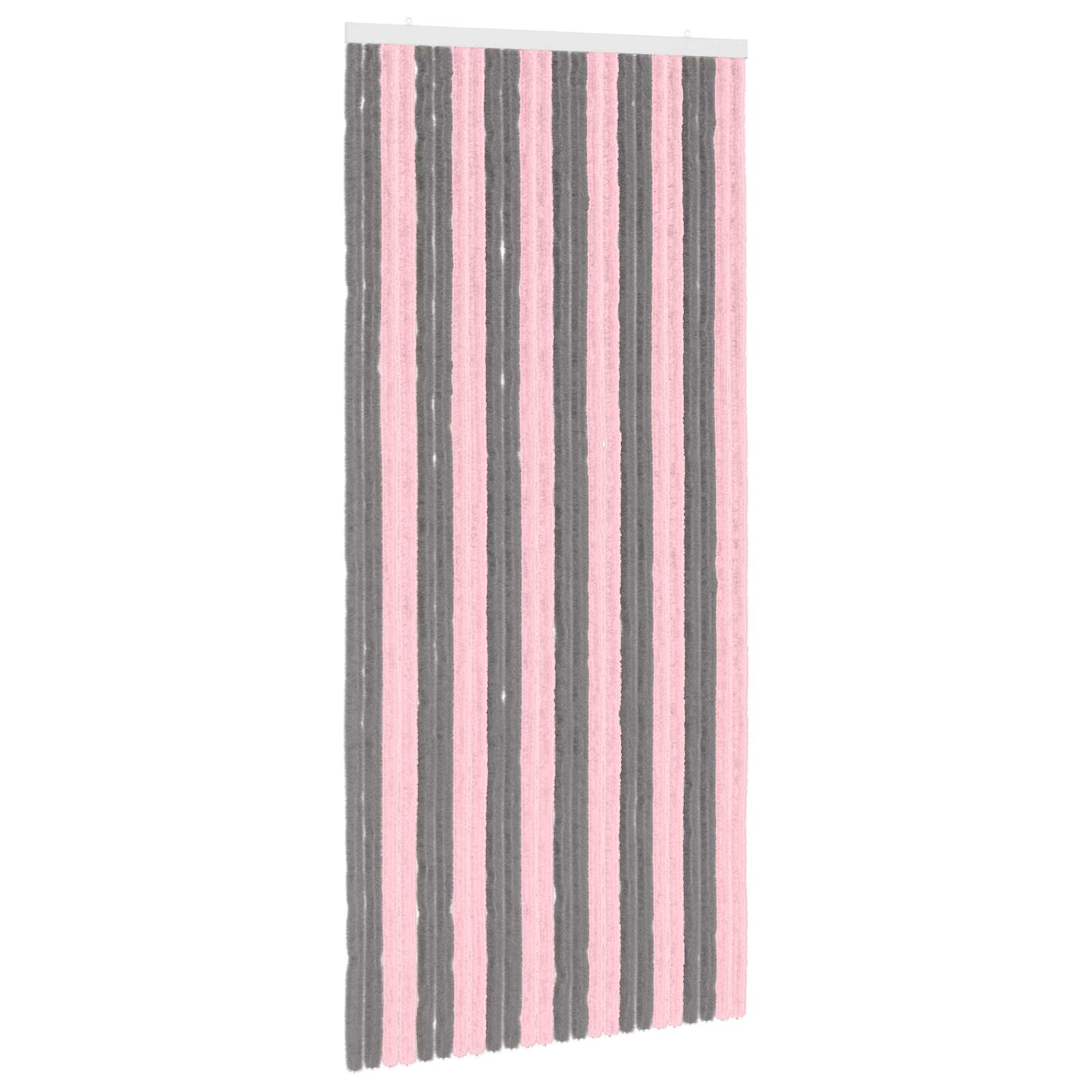Cortina de insetos chenille cinza prata e rosa 100 x 220 cm