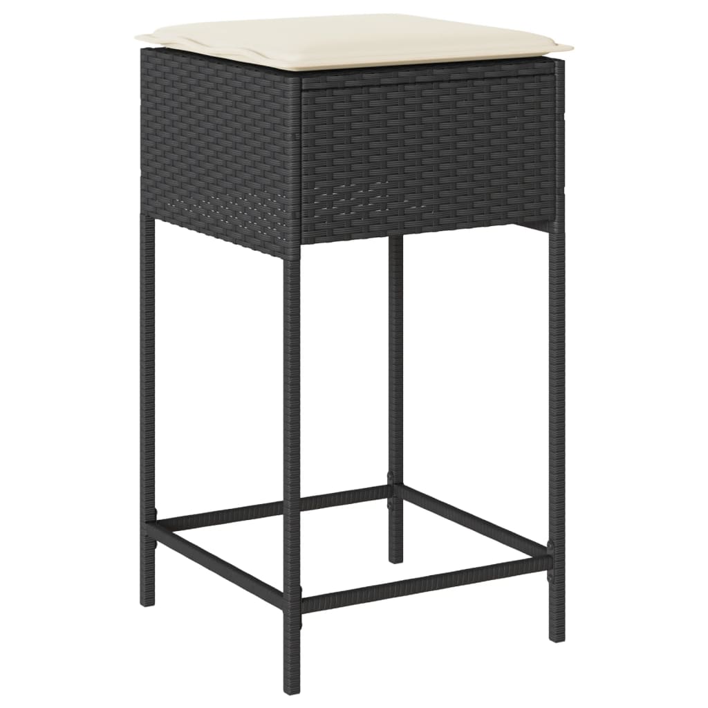 7 Pcs conjunto de bar para jardim c/ almofadões vime PE preto