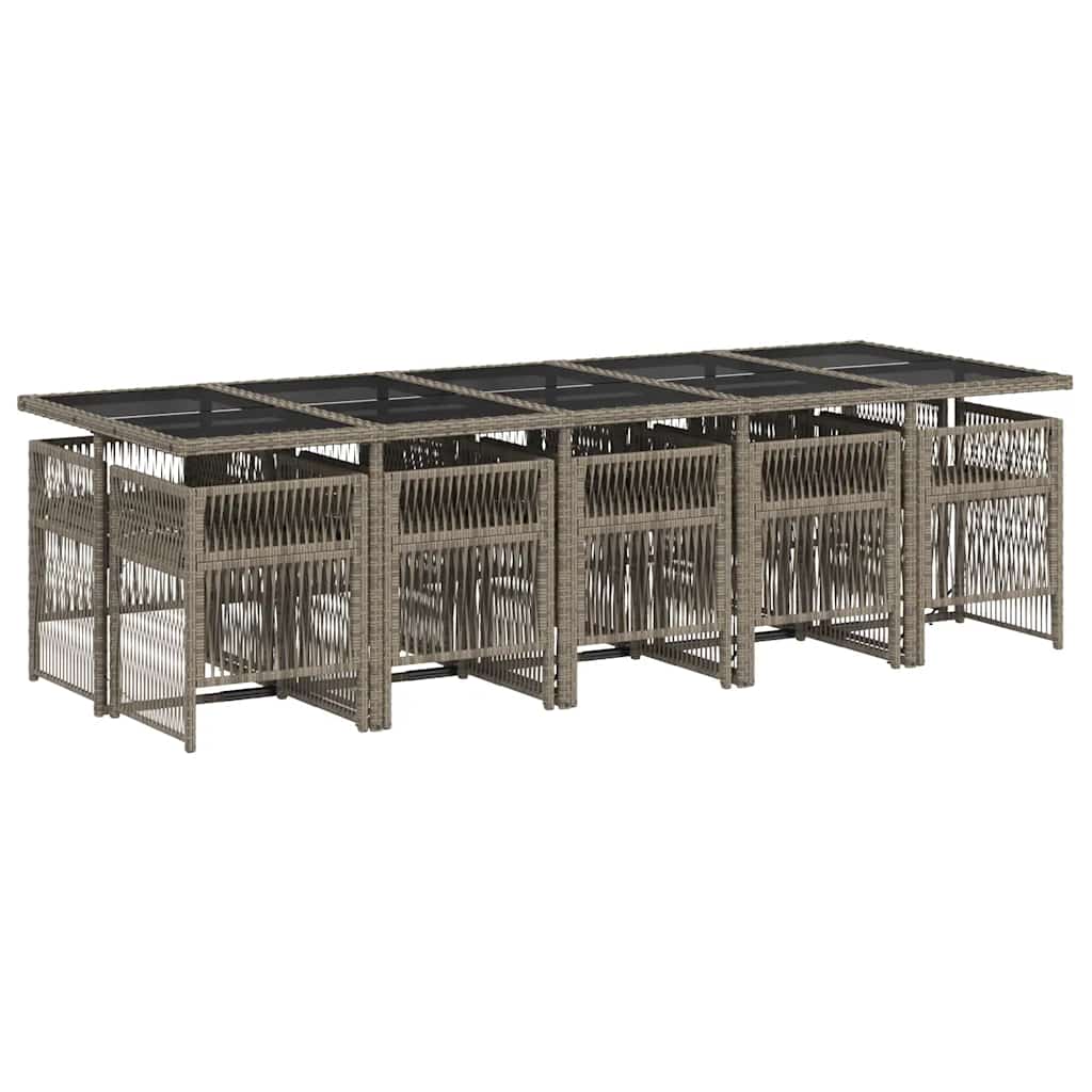 11 Pcs conjunto jantar p/ jardim c/ almofadões vime PE cinzento