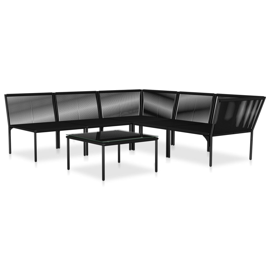 6 Pcs conjunto lounge de jardim c/ almofadões PVC preto