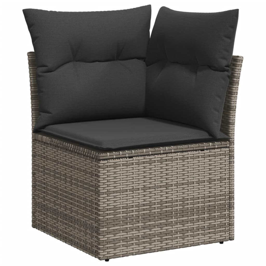 10 Pcs conjunto sofás de jardim c/ almofadões vime PE cinzento