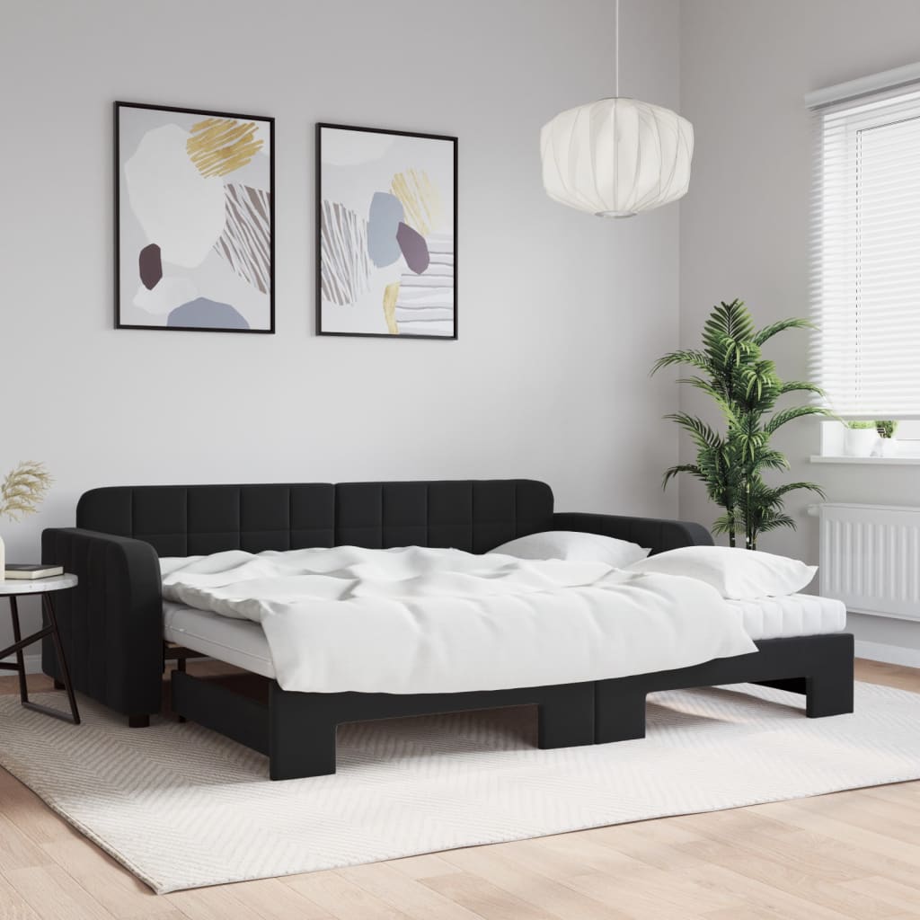 Sofá-cama com gavetão e colchões 90x190 cm veludo preto