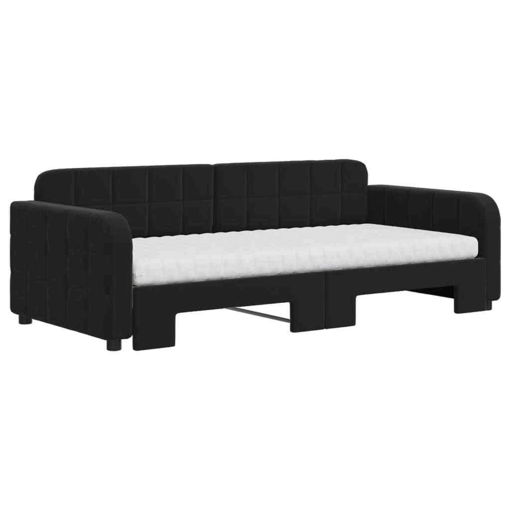 Sofá-cama com gavetão e colchões 90x190 cm veludo preto