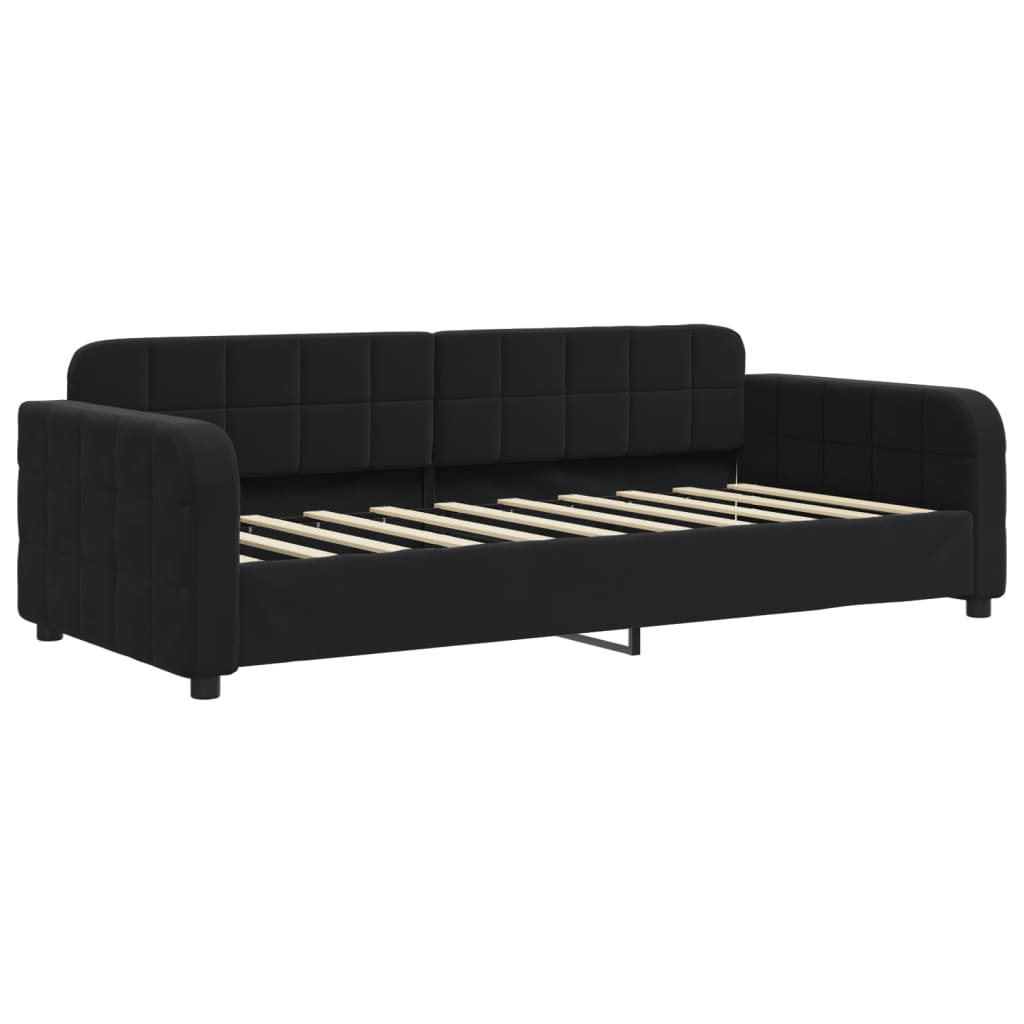 Sofá-cama com gavetão e colchões 90x190 cm veludo preto