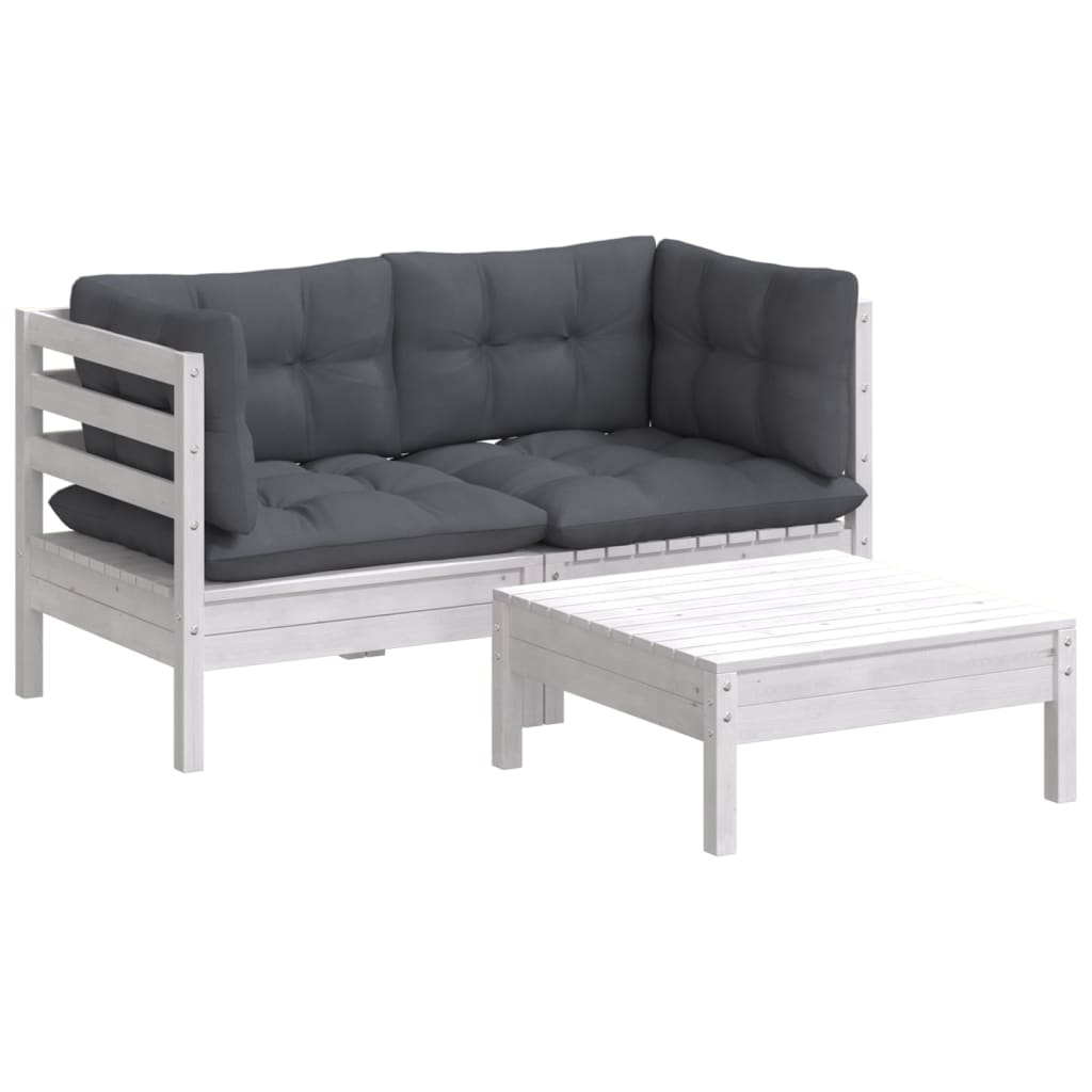 3 Pcs conj. lounge de jardim com almofadões antracite pinho