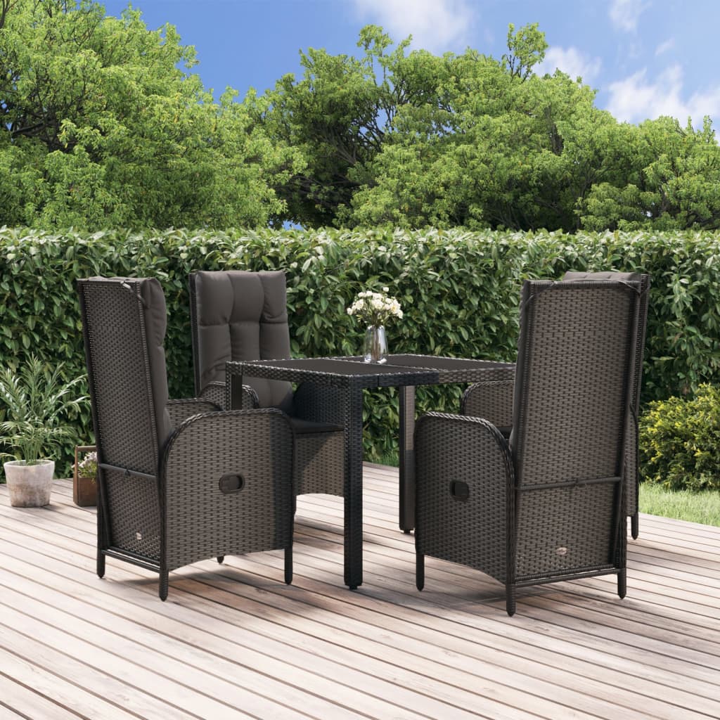 5 Pcs conjunto de jantar p/ jardim c/ almofadões vime PE preto