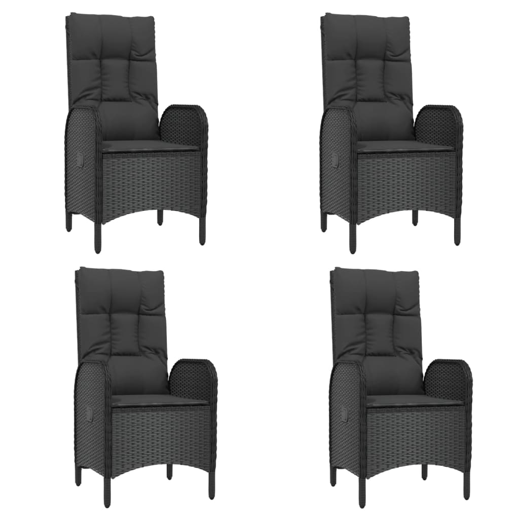 5 Pcs conjunto de jantar p/ jardim c/ almofadões vime PE preto
