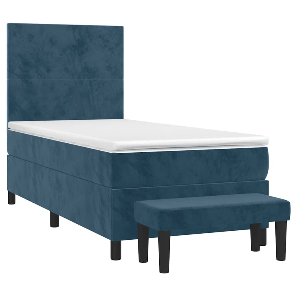 Cama com molas/colchão 90x190 cm veludo azul-escuro