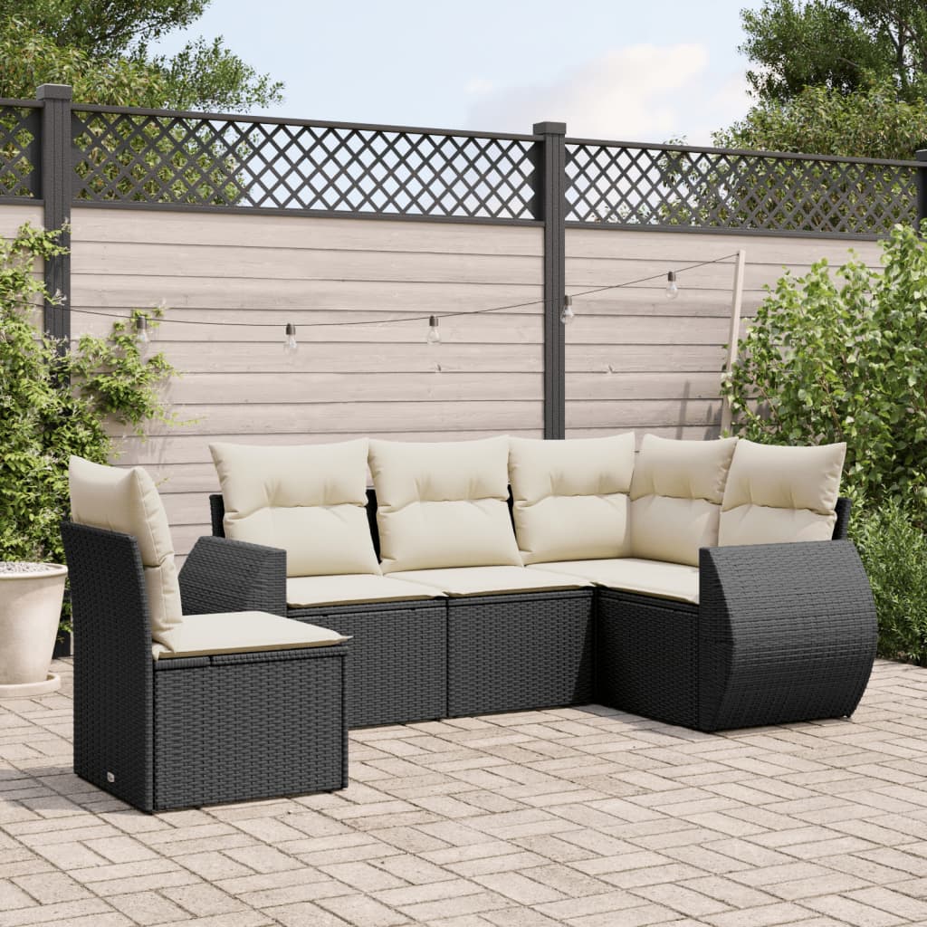 5 Pcs conjunto sofás de jardim com almofadões vime PE preto