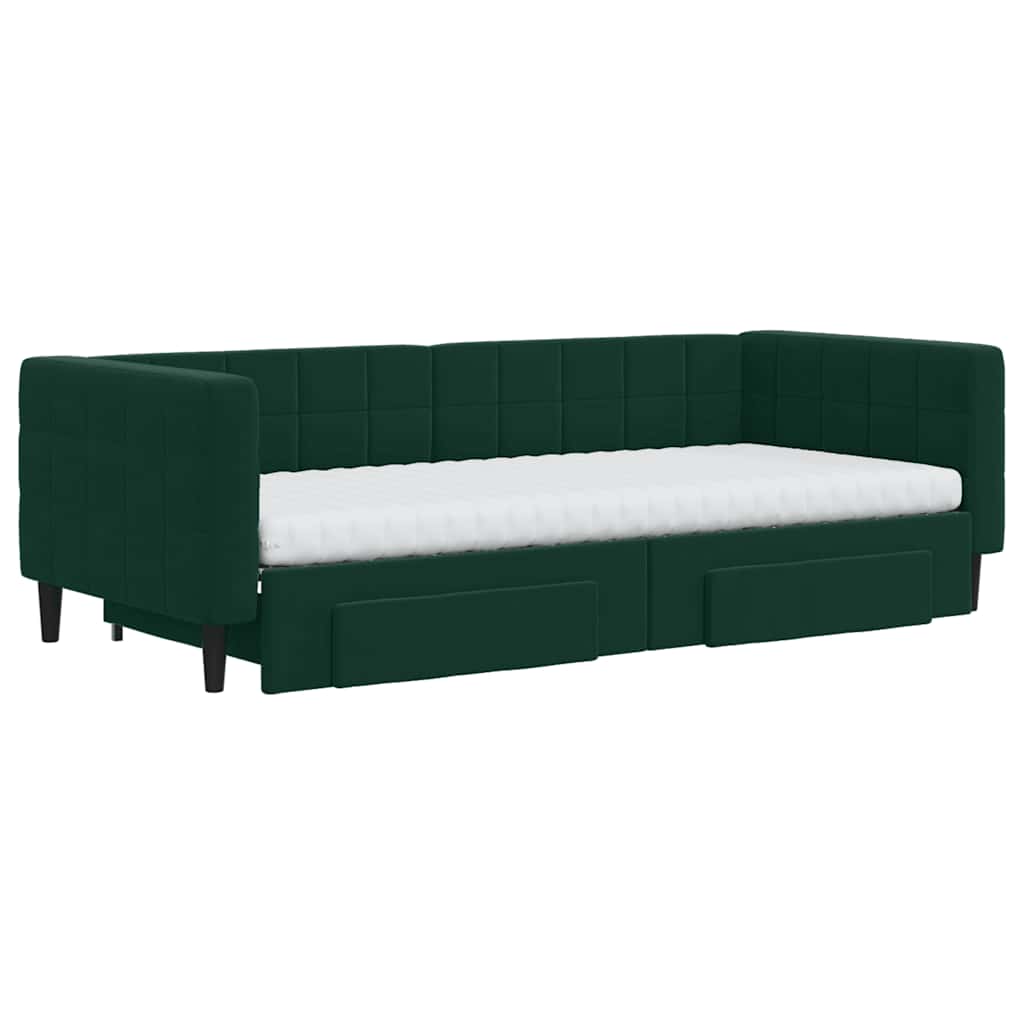 Sofá-cama c/ gavetão e gavetas 90x200 cm veludo verde-escuro
