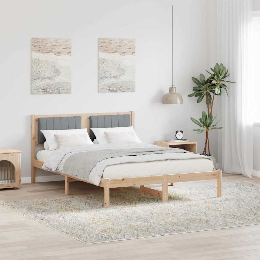 Estrutura de cama com cabeceira estofada cinzento-claro