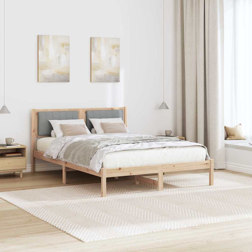 Estrutura de cama com cabeceira estofada cinzento-claro