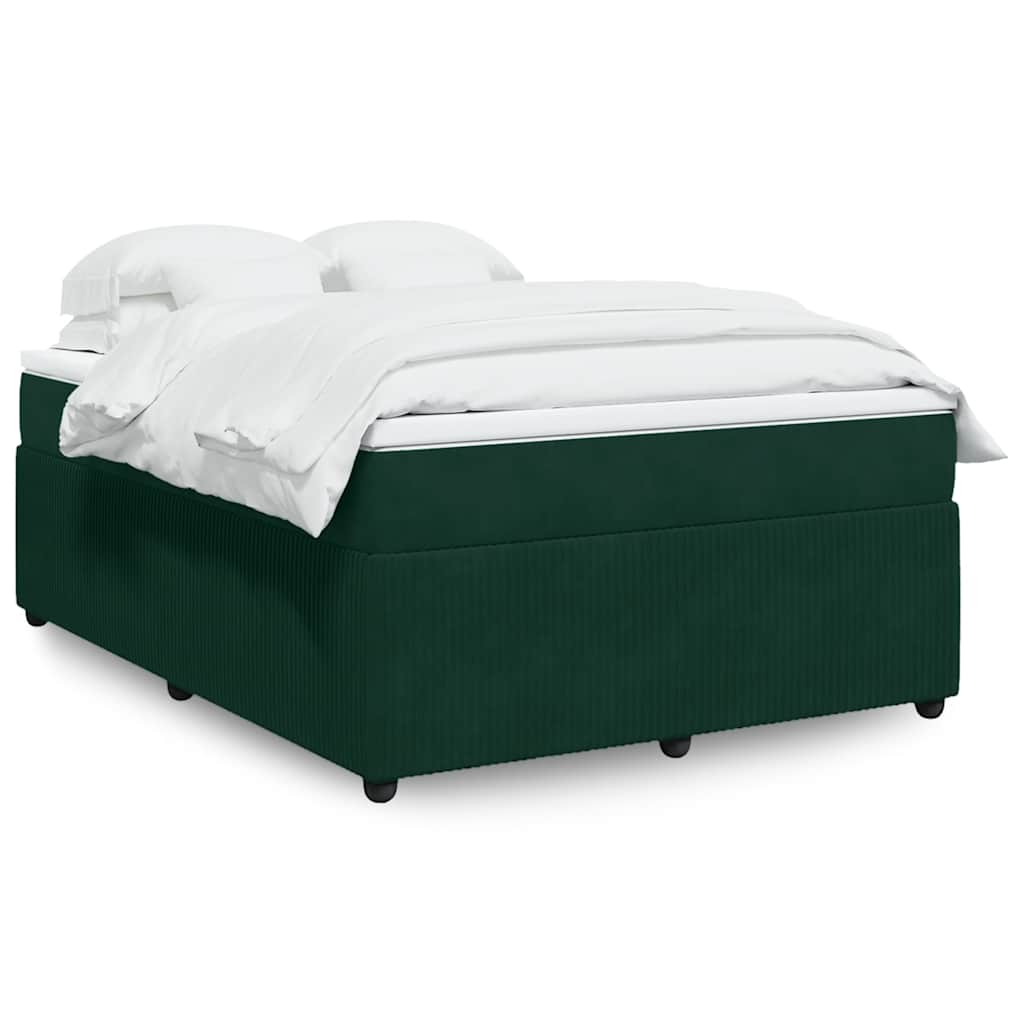 Cama com molas/colchão 140x190 cm veludo verde-escuro