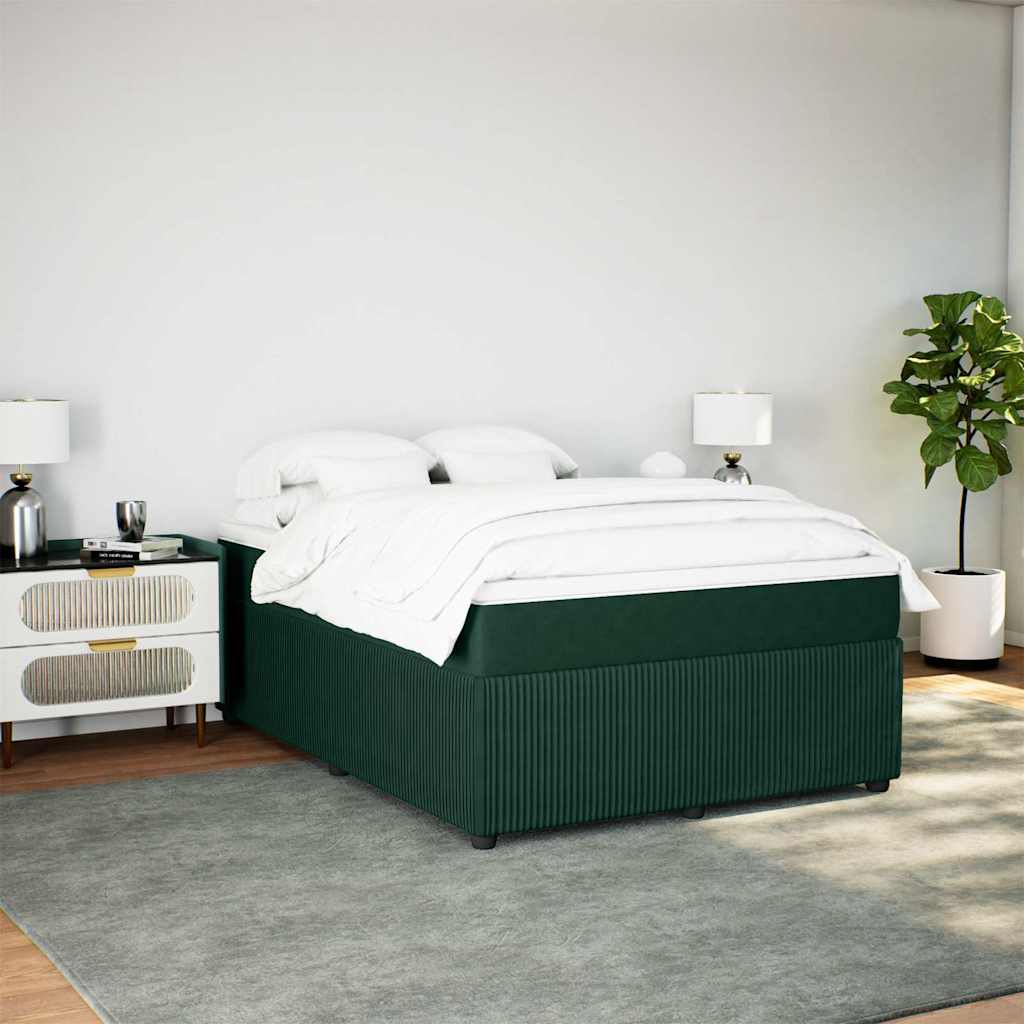 Cama com molas/colchão 140x190 cm veludo verde-escuro
